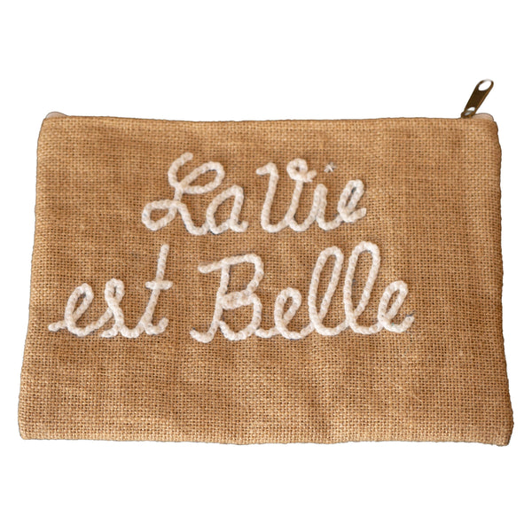 Pochette Jute "La Vie est Belle" blanc