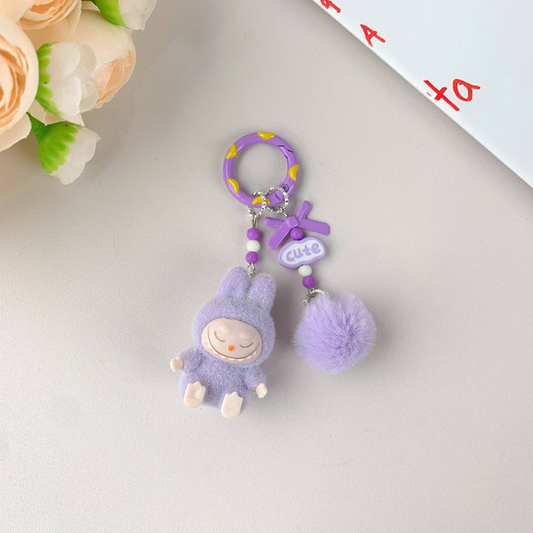 Porte-clés mignon Labubu en vente pour filles, accessoire de clé de voiture: Marron