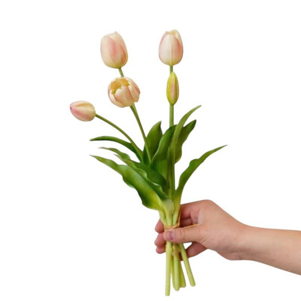 Tulipes réalistes de 41 cm avec 3 fleurs ouvertes et 2 boutons: Rouge Chaud