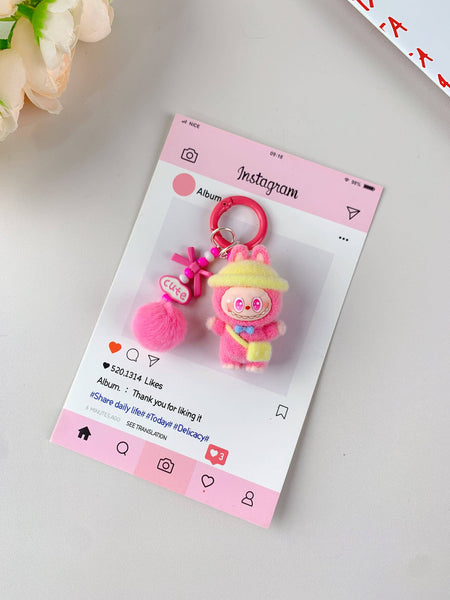 Porte-clés mignon Labubu en vente pour filles, accessoire de clé de voiture: Rose 2