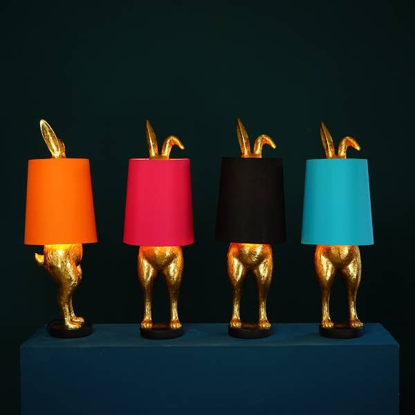 Lampe de table Hiding Bunny, doré/orange, polyrésine, H. 74 cm