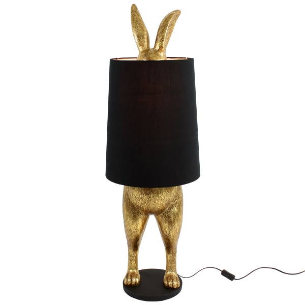 Lampadaire Hiding Rabbit, doré/noir, polyrésine, H.115 cm