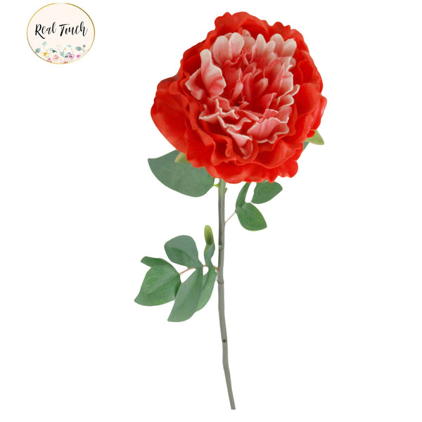 Pivoine élégante de 30" à longue tige en PU doux au toucher: Orange
