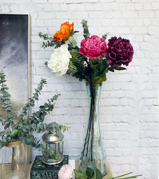 Pivoine élégante de 30" à longue tige en PU doux au toucher: Orange