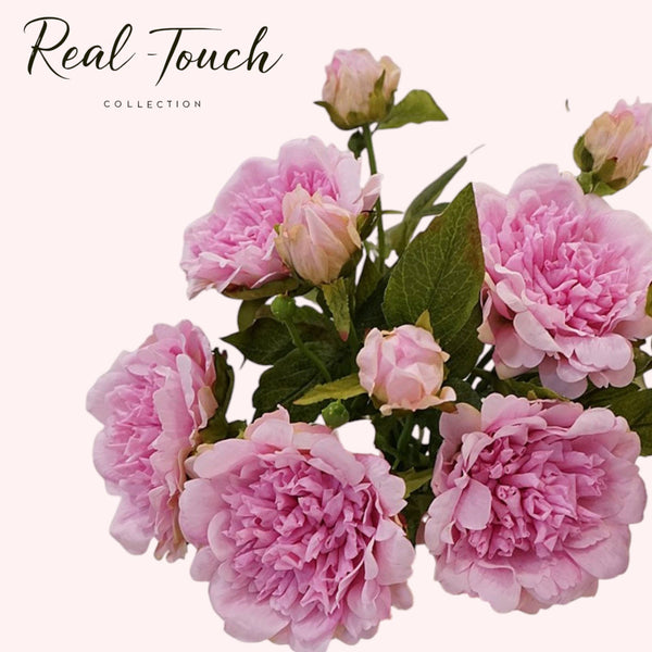 Tige de pivoines réalistes 65 cm avec 2 fleurs - Real Touch: Blanc