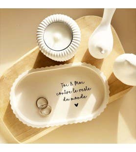 Ensemble coupelle ovale et photophore – Toi & Moi: Viens on s'aime