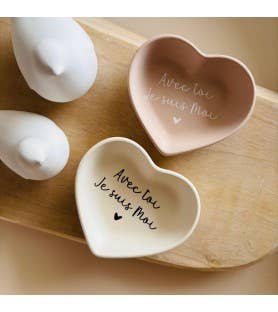 Petite coupelle cœur message d’amour – Avec toi je suis Moi: Beige / texte Noir