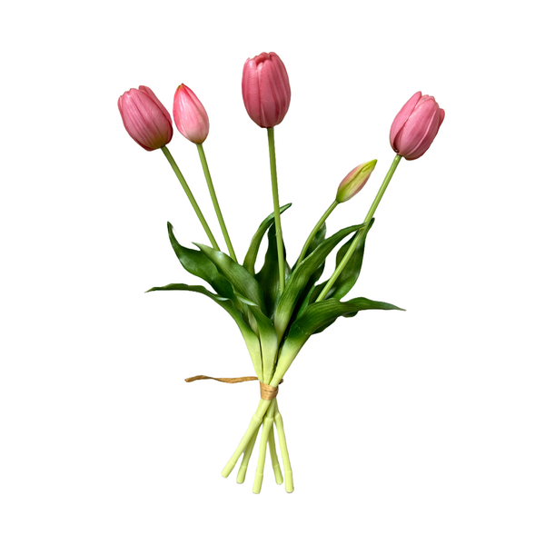 Tulipes réalistes de 41 cm avec 3 fleurs ouvertes et 2 boutons: Hot Pink