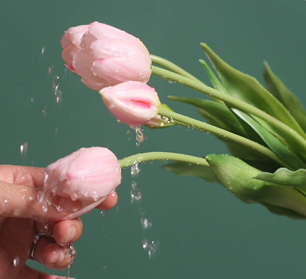 Tulipes réalistes de 41 cm avec 3 fleurs ouvertes et 2 boutons: Hot Pink