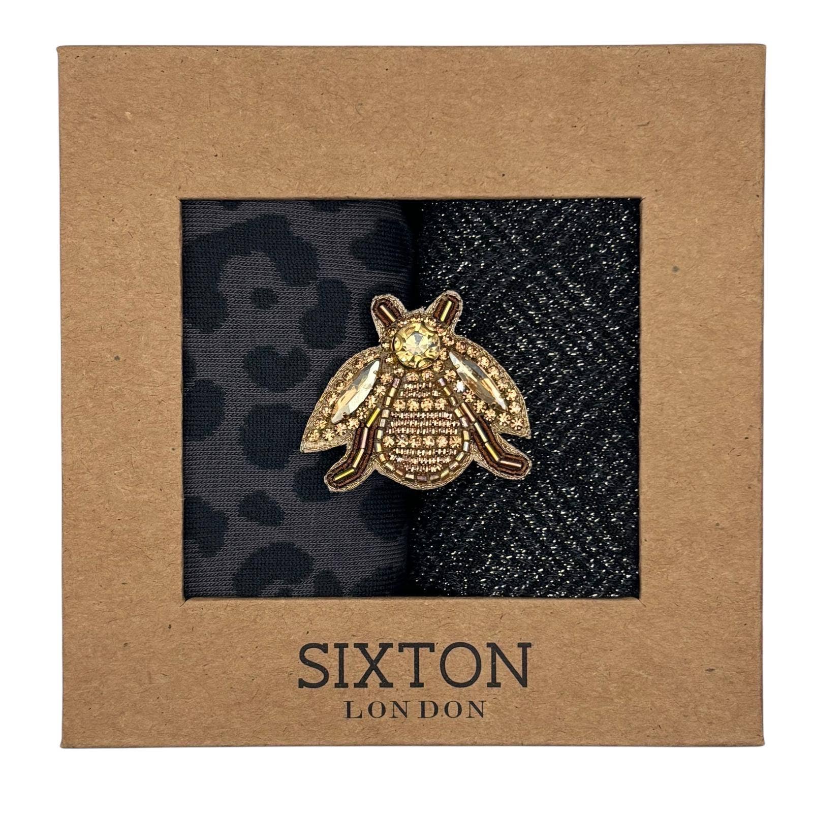 Duo de boîtes de chaussettes Charcoal Leopard & Paris avec broche insecte