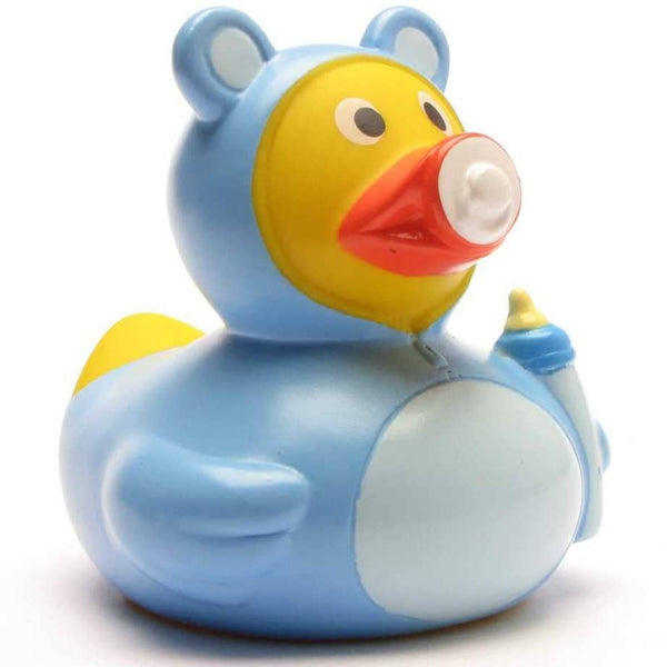 Canard en caoutchouc bébé garçon avec tétine et biberon