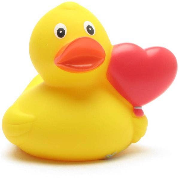 Canard en caoutchouc avec ballon en forme de cœur
