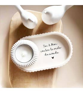 Ensemble coupelle ovale et photophore – Toi & Moi: Viens on s'aime