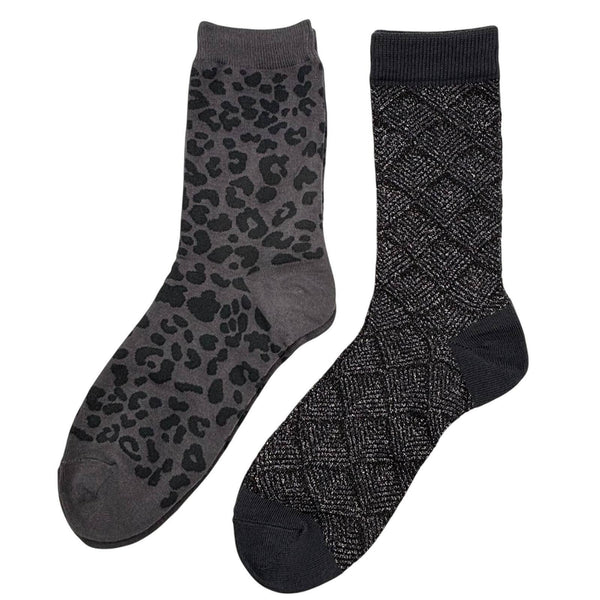 Duo de boîtes de chaussettes Charcoal Leopard & Paris avec broche insecte