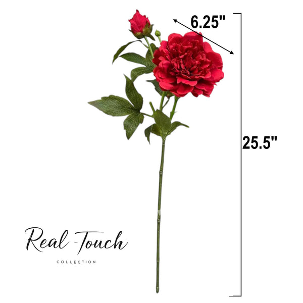 Tige de pivoines réalistes 65 cm avec 2 fleurs - Real Touch: Blanc