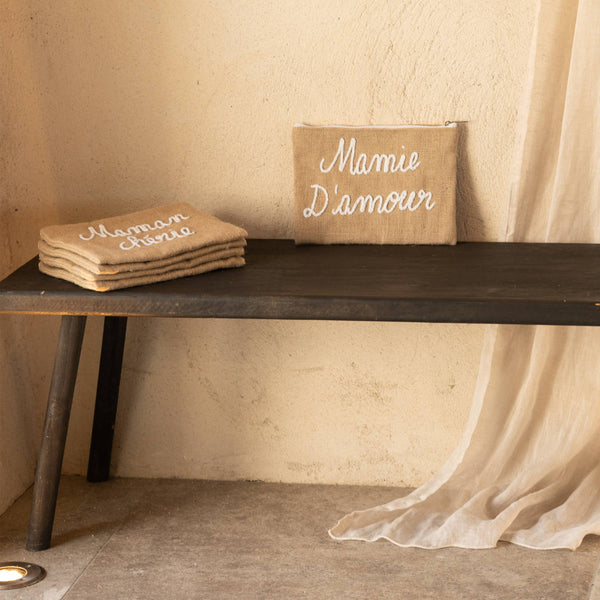 Pochette Jute "Mamie d'amour" blanc