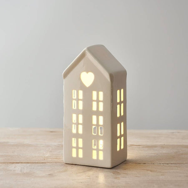 Maison LED blanche délicate, 16 cm