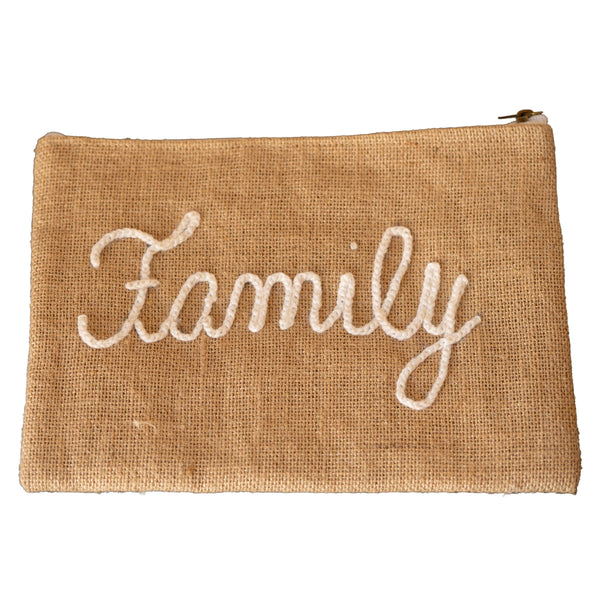 Pochette Jute "Family" blanc