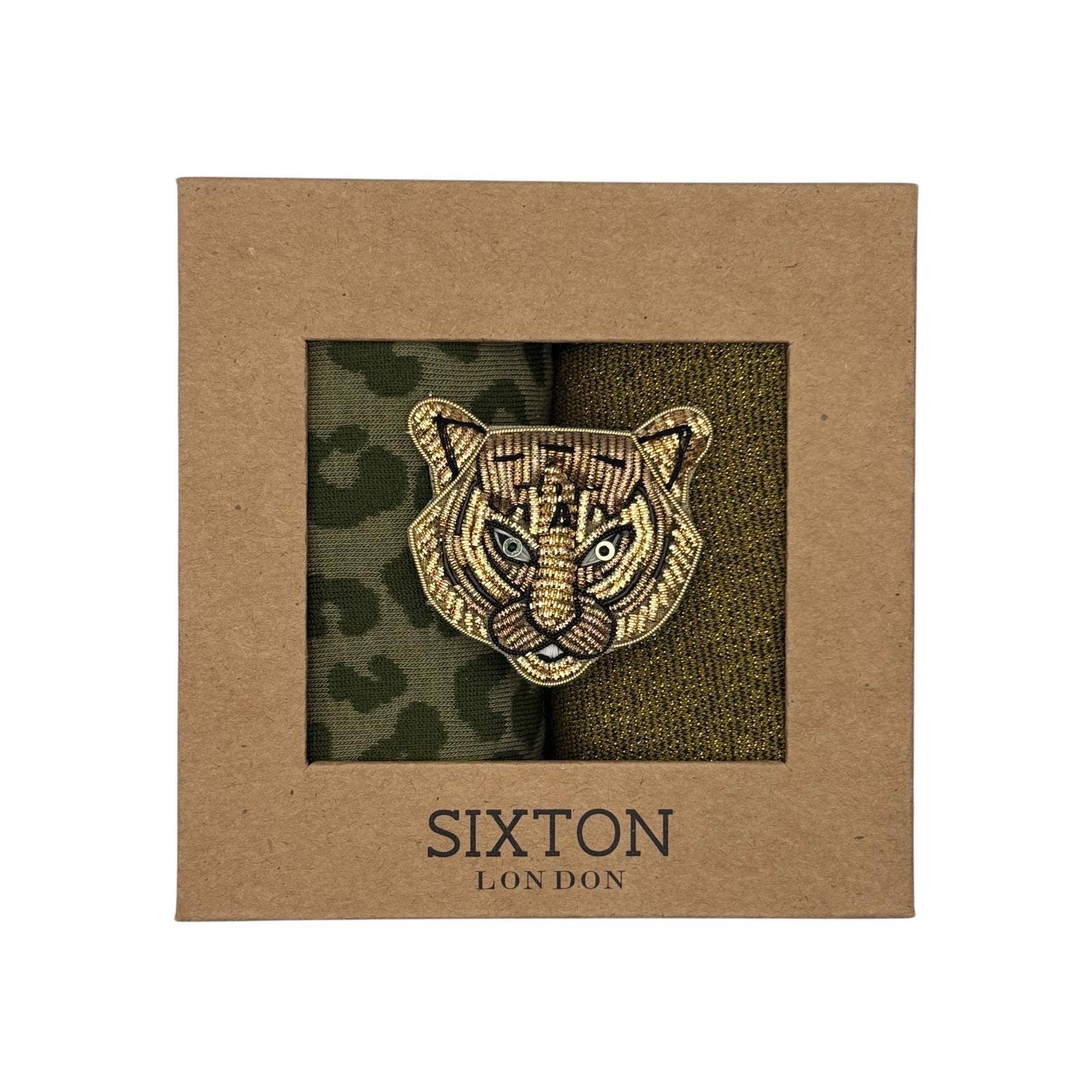Duo de boîtes de chaussettes Ivy Leopard & Olive Tokyo avec tête de tigre