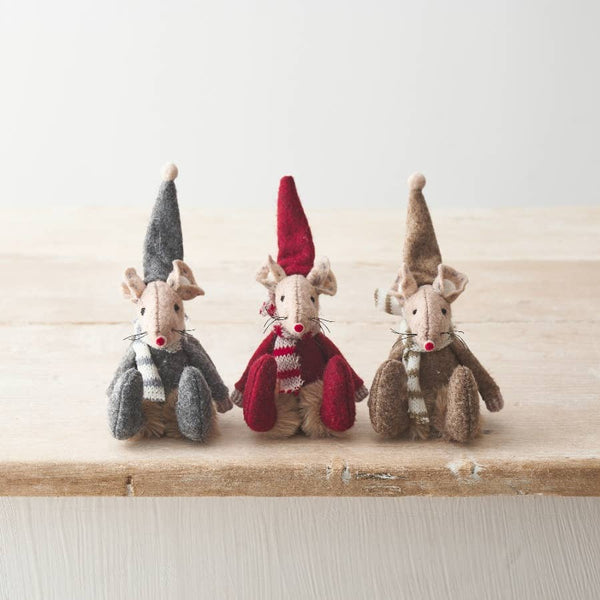 Souris en feutre, 13 cm, 3, assorties