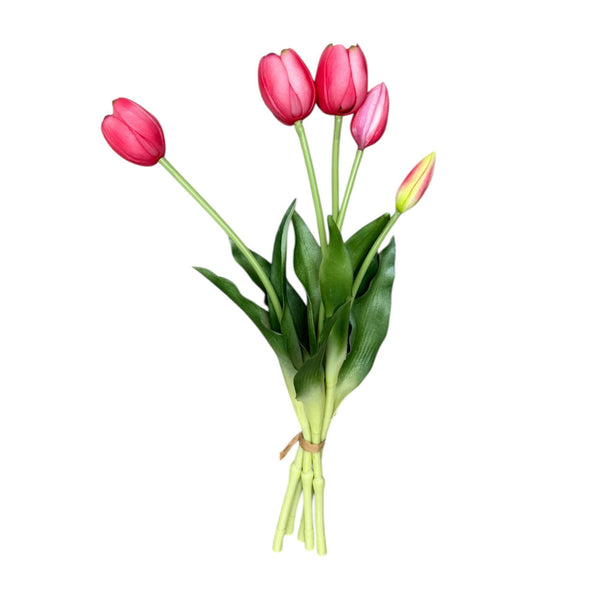 Tulipes réalistes de 41 cm avec 3 fleurs ouvertes et 2 boutons: Hot Pink