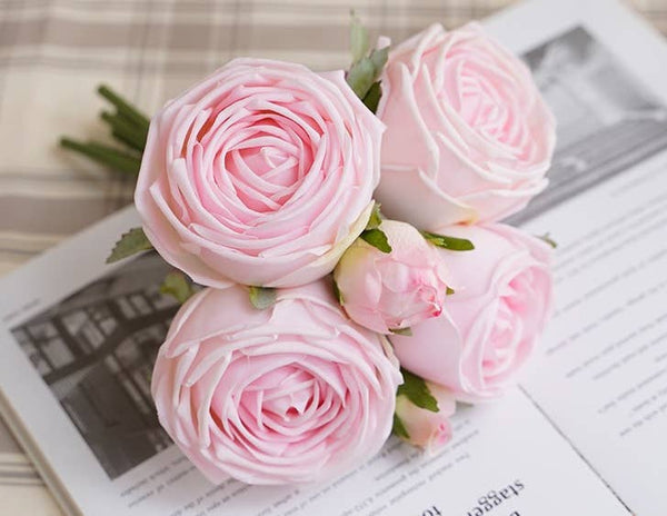 Lot de 6 tiges : bouquet de roses Real Touch: Bégonia Fuchsia