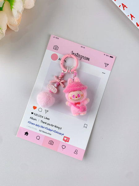 Porte-clés mignon Labubu en vente pour filles, accessoire de clé de voiture: Rose 2