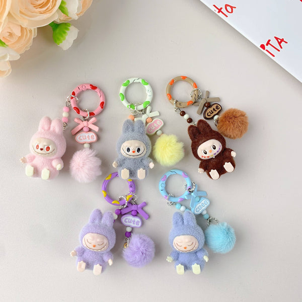 Porte-clés mignon Labubu en vente pour filles, accessoire de clé de voiture: Marron