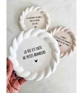 Coupelle vide poche cadeau message famille bonheur amour: Beige / texte Noir / La vie est faite de petits bonheurs