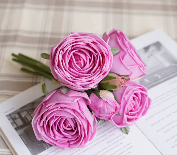 Lot de 6 tiges : bouquet de roses Real Touch: Bégonia Fuchsia