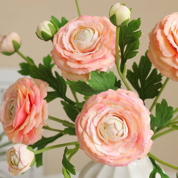Renoncule artificielle ultra réaliste toucher réel de 46 cm: Rose Begonia