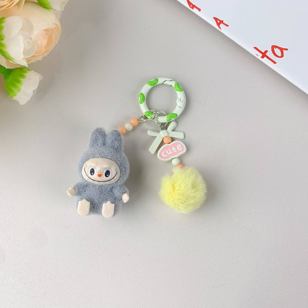 Porte-clés mignon Labubu en vente pour filles, accessoire de clé de voiture: Gris