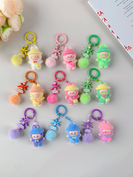 Porte-clés mignon Labubu en vente pour filles, accessoire de clé de voiture: Rose 2
