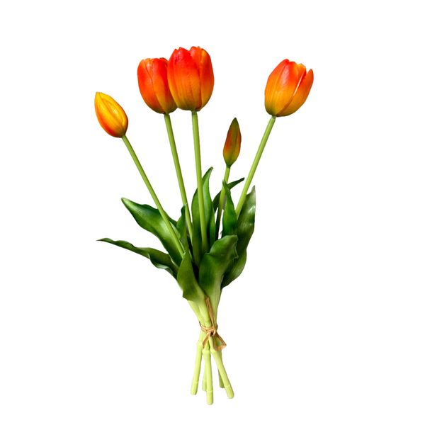 Tulipes réalistes de 41 cm avec 3 fleurs ouvertes et 2 boutons: Rouge Chaud