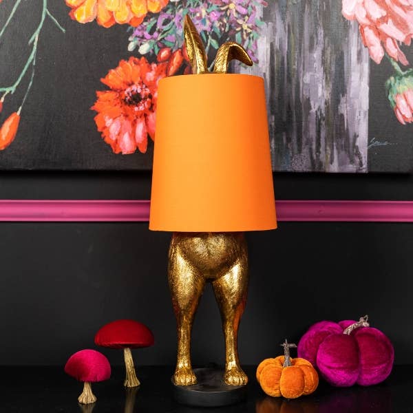 Lampe de table Hiding Bunny, doré/orange, polyrésine, H. 74 cm