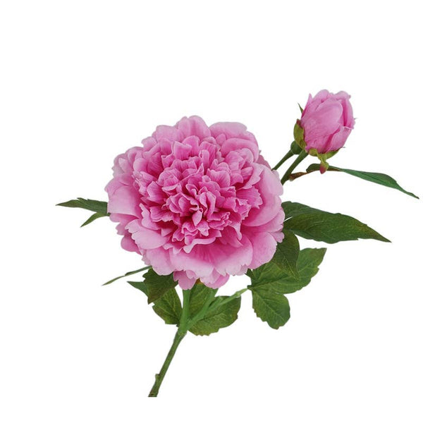 Tige de pivoines réalistes 65 cm avec 2 fleurs - Real Touch: Rose Chaud
