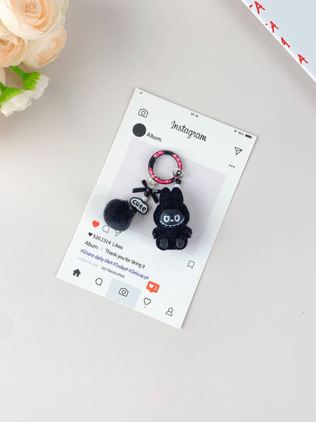 Porte-clés mignon Labubu en vente pour filles, accessoire de clé de voiture: Noir