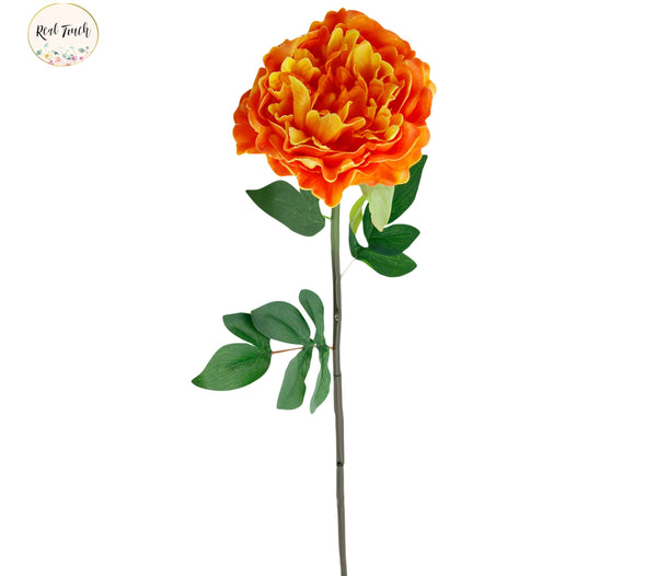 Pivoine élégante de 30" à longue tige en PU doux au toucher: Orange