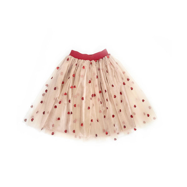 Jupon Célestine long - Beige à coeur rouge 