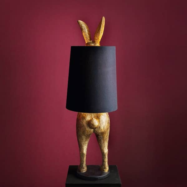 Lampadaire Hiding Rabbit, doré/noir, polyrésine, H.115 cm
