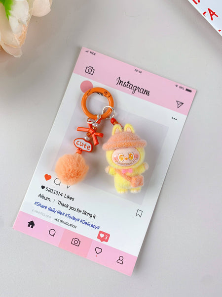 Porte-clés mignon Labubu en vente pour filles, accessoire de clé de voiture: Rose 2