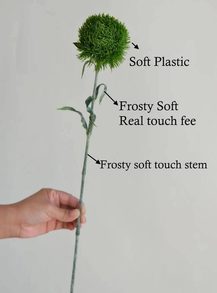 Tiges artificielles boule de dianthus vert réaliste de 55 cm avec tiges vert frais: Vert frais