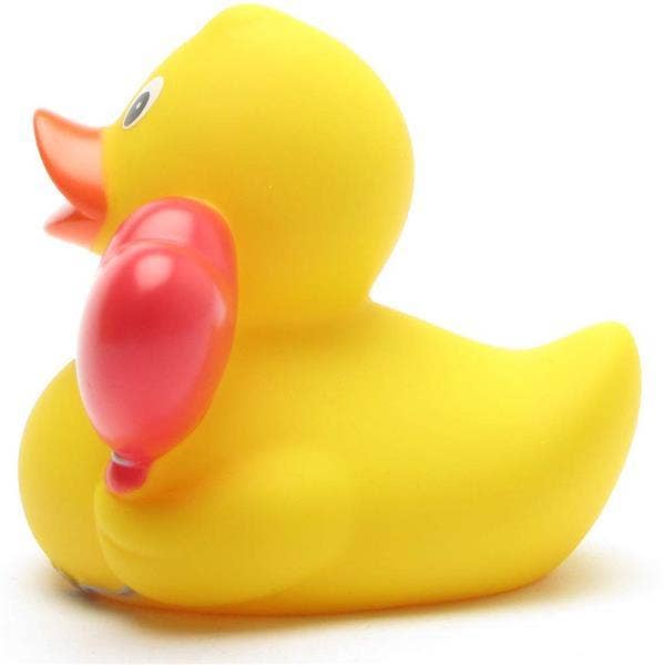 Canard en caoutchouc avec ballon en forme de cœur