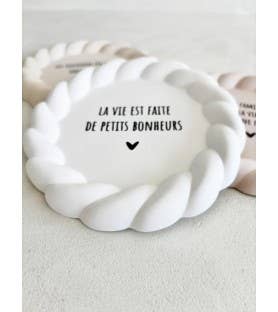 Coupelle vide poche cadeau message famille bonheur amour: Beige / texte Noir / La vie est faite de petits bonheurs