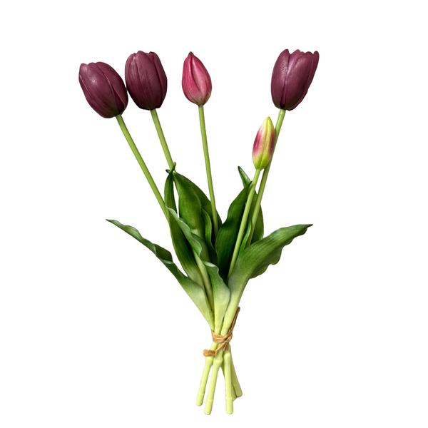 Tulipes réalistes de 41 cm avec 3 fleurs ouvertes et 2 boutons: Hot Pink
