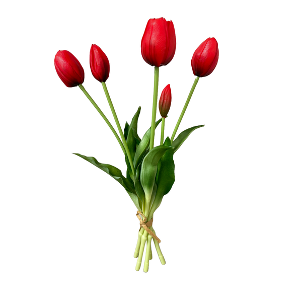 Tulipes réalistes de 41 cm avec 3 fleurs ouvertes et 2 boutons: Rouge Chaud