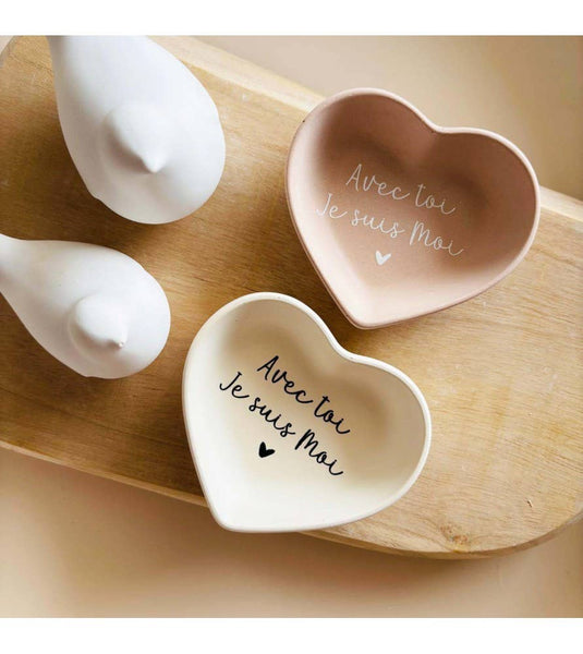 Petite coupelle cœur message d’amour – Avec toi je suis Moi: Beige / texte Noir