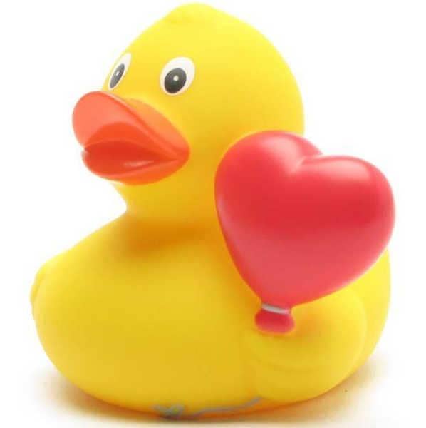 Canard en caoutchouc avec ballon en forme de cœur