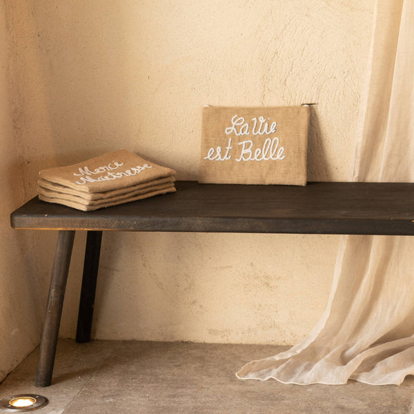 Pochette Jute "La Vie est Belle" blanc