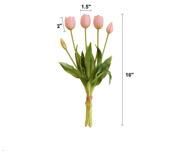 Tulipes réalistes de 41 cm avec 3 fleurs ouvertes et 2 boutons: Hot Pink